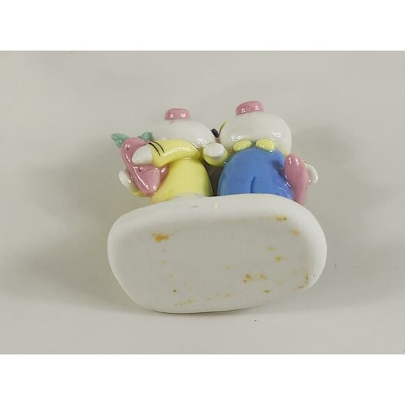 Mini Pig Piglet Piggy Cute Couple w/ Carrots 1 1/2" Pottery Figurine 90s Vintage - Picture 12 of 13